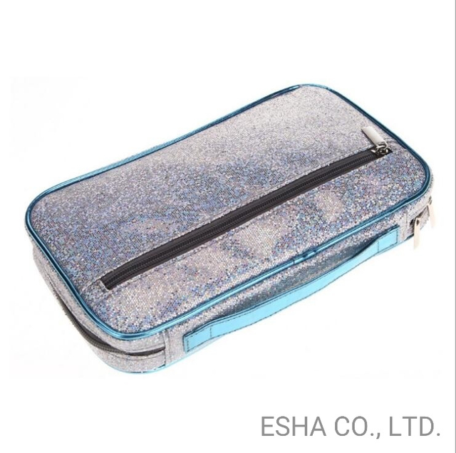 Nuova borsa cosmetica blu con cerniera portatile con paillettes