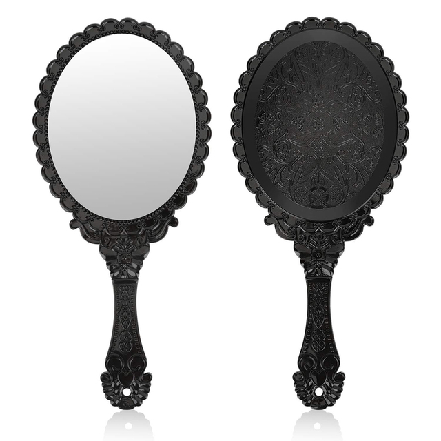 Specchio palmare ovale vintage nero