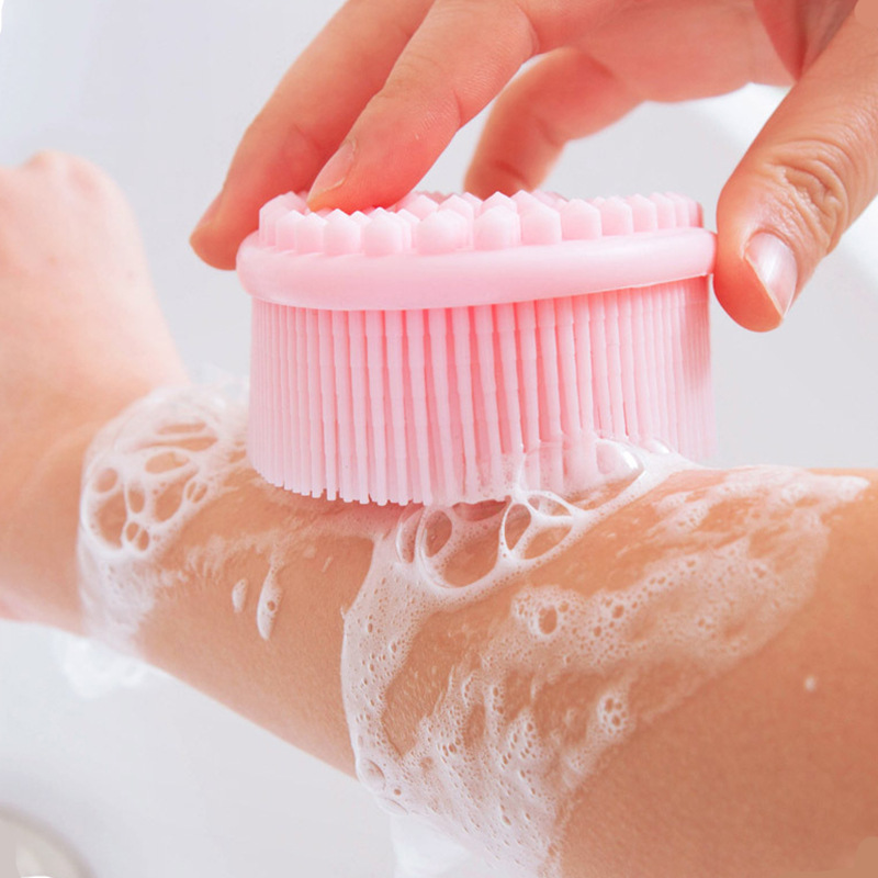 Scrubber corpo in silicone rosa per doccia 
