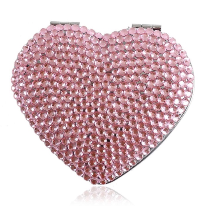 Specchietto tascabile con struttura in metallo in pelle PU a forma di cuore