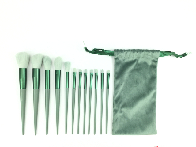 Pennello per trucco in fibra di asciugatura rapida con borsa (verde)